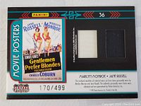 Front view of the trading card showing both fabric swatches and movie poster image.