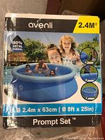 Boxed Avenli Prompt Set inflatable pool showing product image with dimensions and features.