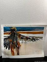 Full view of the signed print showing the artwork of a Native American figure with outstretched wings against a landscape.