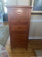 Front view of cherrywood six-drawer lingerie chest