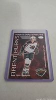 Photo of Brent Burns Prime Prospects rookie hockey card, front view showing player in Minnesota Wild uniform.