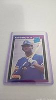 Front of the Ken Griffey Jr. rookie baseball card showing player image and text.