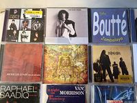 Five CDs laid out, artist names and album titles visible including Rickie Lee Jones, Van Morrison, Raphael Saadiq, John Boutte, Phil Smith.