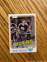 Front of 1981-82 O-Pee-Chee Glenn Anderson rookie card showing player image, team, position and name.
