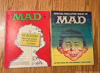 Front covers of MAD Magazines #130 and #146 showing distinct and colorful vintage artwork.