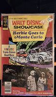 Photo of the 1977 Walt Disney Showcase comic book titled Herbie Goes to Monte Carlo, showing front cover artwork and text.