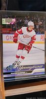 Front photo of Marco Kasper Young Guns rookie card in Detroit Red Wings uniform.