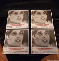 Front view of four identical records featuring black-and-white photo of Laurie Bower with quote from 'I'd like to teach the world to sing'