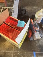 Box with Sears/Craftsman 7-1/4 inch circular saw in original packaging and bottles of oil and shears visible