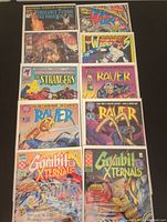 Top flat lay image of 10 comics arranged in two columns, showing colorful Marvel comic covers with various characters.