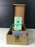 View-Master reels and carrying box with a Maxsold tag and reels visible including "The Christmas Story".