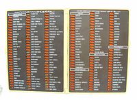Open view of the vintage Memorette grocery slide list with detailed item categories and sliding markers visible.