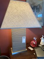 Full image of the composite lamp with fabric shade showing overall size and placement.