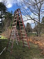 Front view of all three ladders outdoors