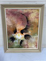 Full view of framed abstract oil painting by Dorothy Jones showing color and framing