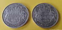 Both coins front side showing Canadian coat of arms and denomination