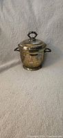 Silver-plated vacuum insulated ice bucket with lid and ornate handles, showing tarnish and marked number 78 on bottom.