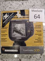 Humminbird Fishfinder 535 retail packaging box showing device and product features such as UltraBlack display, 320 x 320 pixel display, accelerated real time sonar, 250 Watt output power, quick disconnect mounting system