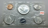 Full set of six Canadian coin 1967 Centennial in original sealed plastic packaging showing all coins: 1c, 5c, 10c, 25c, 50c, 1 dollar.