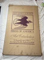 Original cardboard shipping box printed with John James Audubon Birds of America introduction