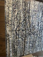 Full view of the unfolded rug showing the overall patterned design and colors.