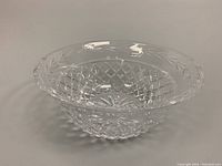 Full side view of the Waterford cut crystal bowl showing the pattern and shape.