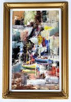 Frontal photo of the framed oil on board painting showing the full artwork and vintage gold frame.