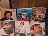 Seventeen vinyl records displayed showing album cover art including Julio Iglesias, Success, Shaun Cassidy, and others