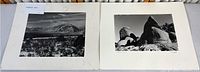 Both black and white photo prints mounted on white mat boards, showing Alabama Hills scenery. Prints measure approx. 13x9 inches and display wear and aging.