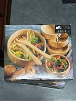 Box of Pomerantz Ultimate Salad Set A showing the product picture with bowls and salad servers.