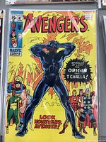 Front cover of The Avengers comic book issue #87 featuring Black Panther in a striking pose with other Avengers characters on a yellow background.