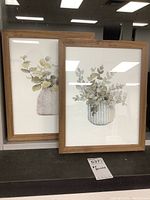 Two framed botanical prints displayed together, showing wooden frames and glass protection.