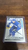 Front photo of the Par Lindholm Young Guns Rookie hockey card in protective sleeve.