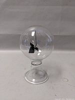 Clear glass spherical radiometer with black vanes inside on a small pedestal base, shown from the front.