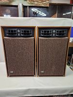 Pair of JVC V6-5333 speakers with fabric grills attached, showing front view and overall appearance.