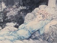 Close-up view of the lithograph artwork showing a reclining woman in blue tones and signature