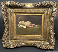 Frontal view of framed painting showing full composition and frame