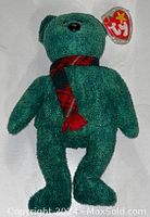 Green Ty Beanie Babies teddy bear plush with plaid scarf and original tag