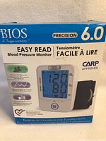 Front of BIOS Precision 6.0 blood pressure monitor box highlighting easy read display and features