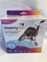Image of boxed SmartyKat Electronic Motion Toy Hot Pursuit for cats showing the front of the package with product image and branding.