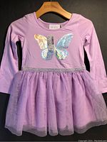 Full view of the purple Children's Place dress with butterfly design and sparkly tulle skirt.