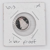 Obverse side of the 2013 Canada Silver 10 Cent proof coin showing sailing ship design.