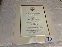 First inauguration invitation card for President William Jefferson Clinton and Vice President Albert Gore Jr., framed on matte board.