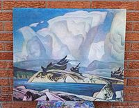 Full view of the giclee canvas print showing the artwork in its entirety, mounted against a brick wall.