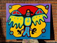 Front view of entire painting against brick wall