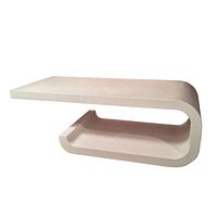 White linen wrapped cantilevered coffee table shown from side