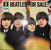 Front cover of Beatles For Sale vinyl record showing band members.