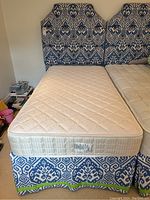 Front view of upholstered twin headboard on twin bed frame