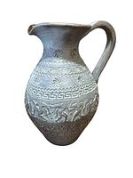 Full view of the Grecian water urn showing handle, spout, and detailed relief decoration on the body.