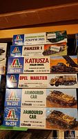 Six Italeri model kits stacked, showing full titles and box art of each kit.